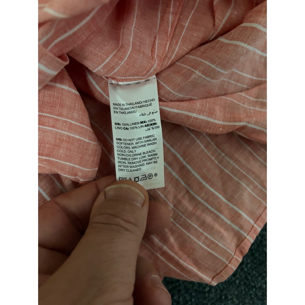 Chicos No Iron Linen Shirt Coral Pink White Striped Button Down Long Sleeve Sz 1 - Picture 4 of 9